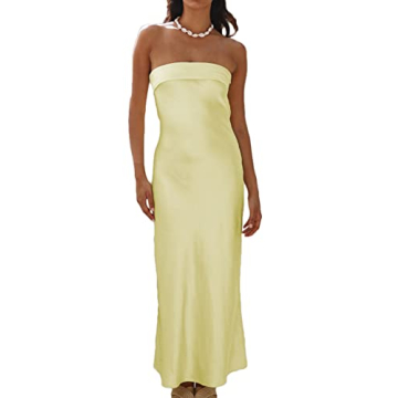 Realtix Satin Silk Backless Tube Tops Maxi Dress for Women Low Back Hollow Out Elegant Strapless Lon...