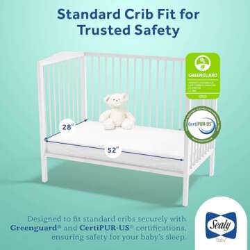 Sealy Baby OptiCool Dual Firm Crib Mattress - Waterproof & Breathable Cooling Gel Foam for Enhanced Comfort, GREENGUARD Gold Certified, Made in USA for Infant and Toddler - 52"x28"