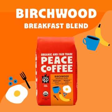 Peace Coffee Birchwood Breakfast Blend | Organic, Fair Trade Whole Bean | 20 oz
