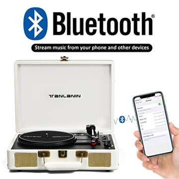 Vintage 3-Speed Bluetooth Portable USB Suitcase Record Player with Built-in Speakers, Upgraded Vinyl...