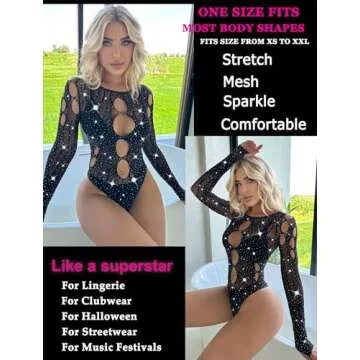 Avidlove Women's Rhinestone Fishnet Bodysuit - Sexy & Stylish