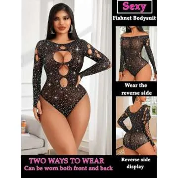 Avidlove Women's Rhinestone Fishnet Bodysuit - Sexy & Stylish