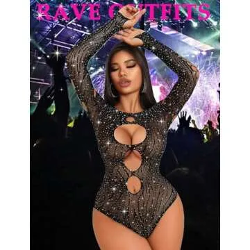 Avidlove Women's Rhinestone Fishnet Bodysuit - Sexy & Stylish