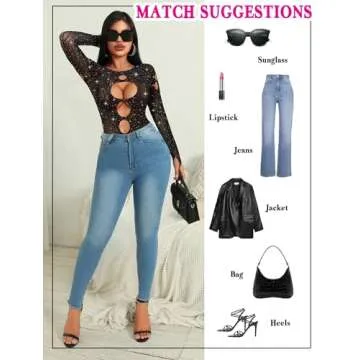 Avidlove Women's Rhinestone Fishnet Bodysuit - Sexy & Stylish