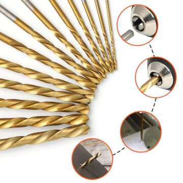 COMOWARE Left Hand Drill Bit Set, 13 Piece | M2 HSS with Titanium Nitride Coating | SAE (1/16" - 1/4")