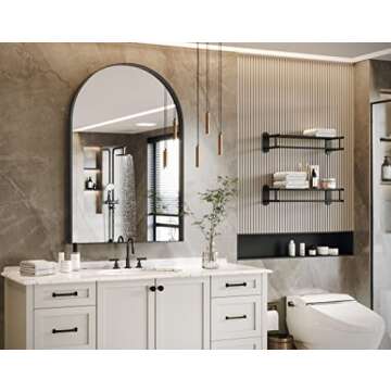 Brightify Arched Mirror, Arched Wall Mirror, 24 x 36 Inch Black Arch Mirror, Metal Frame Black Bathr...