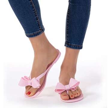 Mtzyoa Women Flip Flops Bow Flat Sandals Summer Pink Size 10 Beach Jelly Cute Ladies Waterproof Rain Casual Sandals