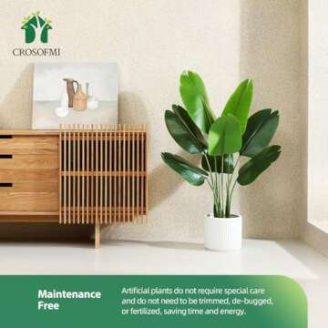 CROSOFMI Artificial Bird of Paradise Plant 4 Feet Fake Tropical Palm Tree with 8 Leaves,Perfect Faux Plants in Pot for Indoor Outdoor House Home Office Garden Modern Decoration Housewarming Gift