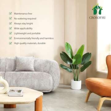 CROSOFMI Artificial Bird of Paradise Plant 4 Feet Fake Tropical Palm Tree with 8 Leaves,Perfect Faux Plants in Pot for Indoor Outdoor House Home Office Garden Modern Decoration Housewarming Gift