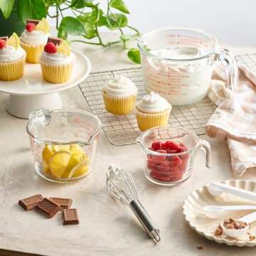 Set of 3 Glass Measuring Cups with Measuring Spoons & Whisk - Kitchen Mixing Bowl Liquid Measure Cup...