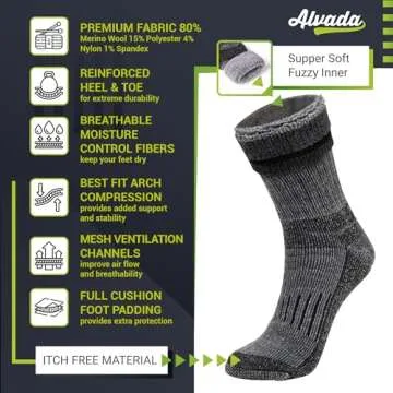Alvada Warm Thermal Wool Socks for Winter Moisture Wicking and Breathable Cozy Boot Socks Charcoal SM