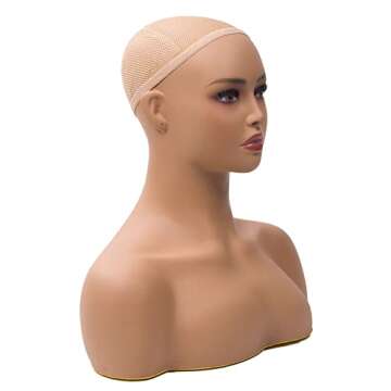 JINGFA Mannequin Head with Shoulder Display Manikin Head Bust for Wigs,Makeup,Beauty Accessories