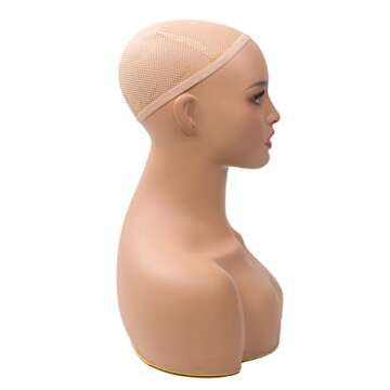 JINGFA Mannequin Head with Shoulder Display Manikin Head Bust for Wigs,Makeup,Beauty Accessories