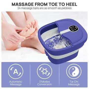 (2023.8 Upgrade Collapsible Foot Spa Electric Rotary Massage, Foot Bath with Heat, Bubble, Remote, and 24 Motorized Shiatsu Massage Balls. Pedicure Foot Spa for Feet Stress Relief - FS02A