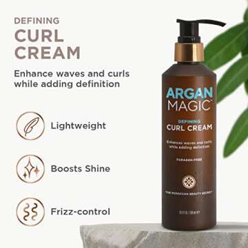 ARGAN MAGIC Defining Curl Cream - Enhances Waves and Curls While Adding Definition | Conditions, Detangles, and Reduces Frizz | Paraben Free (8.5 Ounce / 250 Milliliter)