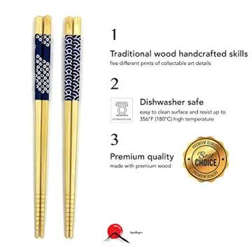 JapanBargain, Bamboo Chopsticks Reusable Japanese Chinese Korean Chopsticks Set Wood Chop Sticks Hai...