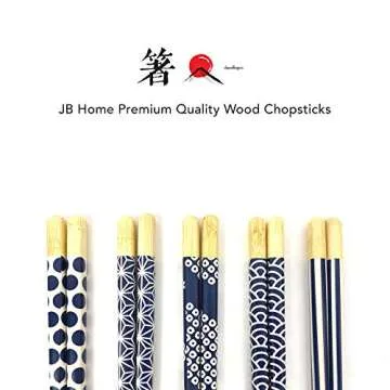 JapanBargain, Bamboo Chopsticks Reusable Japanese Chinese Korean Chopsticks Set Wood Chop Sticks Hair Sticks 5 Pair Gift Set Dishwasher Safe, 9 inch (1, Ivory/Blue)