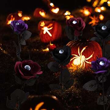 YXYQR Halloween Flowers with Eyes Decorations, 12pcs Halloween Black Red Purple Roses with Eyeballs, Artificial Halloween Flowers with Stem Bouquets Arrangements for Pot Garland Halloween Party Decor