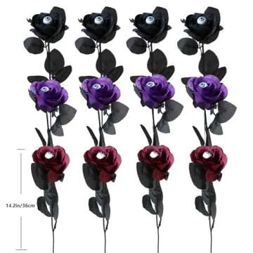 YXYQR Halloween Flowers with Eyes Decorations, 12pcs Halloween Black Red Purple Roses with Eyeballs, Artificial Halloween Flowers with Stem Bouquets Arrangements for Pot Garland Halloween Party Decor