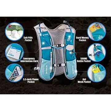 AONIJIE 5L Outdoor Sport Multifunctional Camping Backpack Cycling Running Climbing Hiking Hydration Vest Pack with 500ml Soft Flask (Rose)