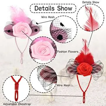 Vehomy 8Pcs Chicken Hats for Hens Chicken Bowler Hat with Elastic Chin Strap Chicken Feather Top Hat with Lace Bow Décor Small Pet Hat Acessories for Parrot Rabbit Hamster Bearded Dragon Lizard S