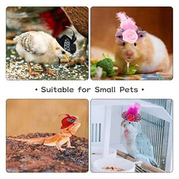 Vehomy 8Pcs Chicken Hats for Hens Chicken Bowler Hat with Elastic Chin Strap Chicken Feather Top Hat with Lace Bow Décor Small Pet Hat Acessories for Parrot Rabbit Hamster Bearded Dragon Lizard S