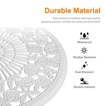 HOMEFUN Bistro Table and Chairs Set of 2 Outdoor 3 Piece Patio Set, Rose Pattern Cast Aluminum Bistro for Garden Balcony, Durable Rust All-Weather Resistance, Rose White