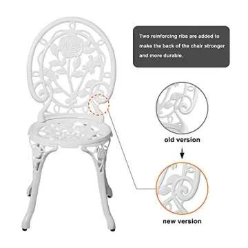 HOMEFUN Bistro Table and Chairs Set of 2 Outdoor 3 Piece Patio Set, Rose Pattern Cast Aluminum Bistro for Garden Balcony, Durable Rust All-Weather Resistance, Rose White