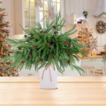 10 Pcs Christmas Norfolk Pine Branches with Pine Cones