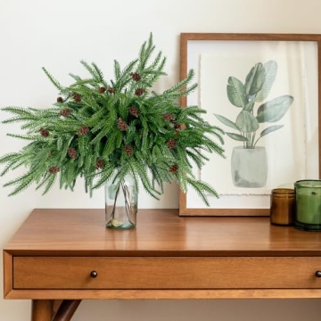 10 Pcs Christmas Norfolk Pine Branches with Pine Cones