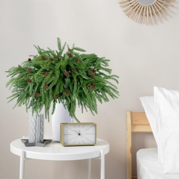 10 Pcs Christmas Norfolk Pine Branches with Pine Cones