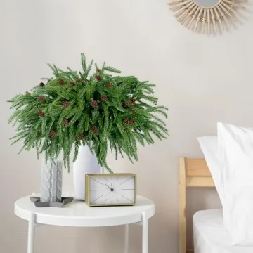 10 Pcs Christmas Norfolk Pine Branches with Pine Cones