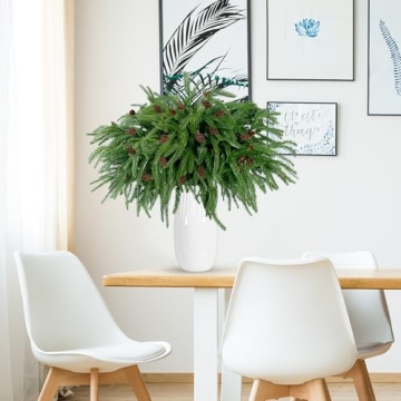 10 Pcs Christmas Norfolk Pine Branches with Pine Cones