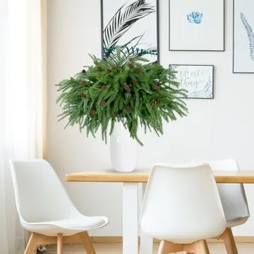 10 Pcs Christmas Norfolk Pine Branches with Pine Cones