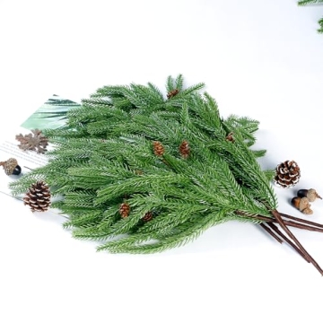 10 Pcs Christmas Norfolk Pine Branches with Pine Cones