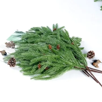 10 Pcs Christmas Norfolk Pine Branches with Pine Cones