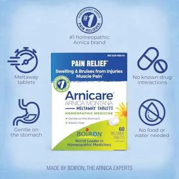 Boiron Arnicare Tablets for Pain Relief from Muscle Pain, Joint Soreness, Swelling from Injury or Bruises - 60 Count