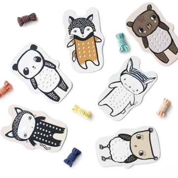 Wee Gallery Baby Animals Lacing Cards for Toddlers, Sewing Board Toy, Preschool Toys, Montessori Lea...