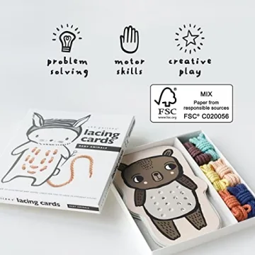 Wee Gallery Baby Animals Lacing Cards for Motor Skills Development