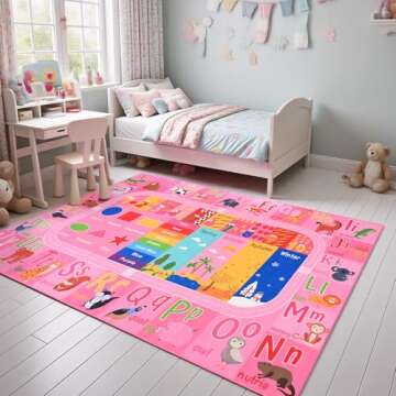 Fun Educational Kids Rugs for Playroom, Non-Slip Washable 3x5 Rug