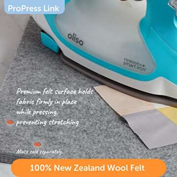 Oliso Multi-Mat Felt Pressing pad - 100% New Zealand Wool, Ideal for Quilting and Sewing - 14”x 14” ½” Thick [Packaging May Vary]