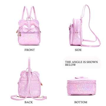 KL928 Girls Bowknot Polka Dot Cute Mini Backpack Small Daypacks Convertible Shoulder Bag Purse for Women (Shiny Purple)