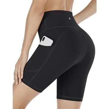 IUGA Biker Shorts Women 6" Workout Shorts Women with Pockets High Waisted Yoga Running Gym Spandex Compression Shorts Black