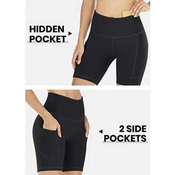 IUGA Biker Shorts Women 6" Workout Shorts Women with Pockets High Waisted Yoga Running Gym Spandex Compression Shorts Black
