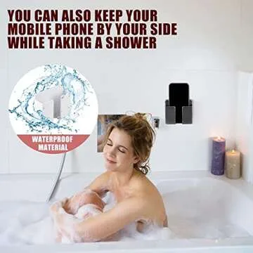 CEI&BPY 2Pcs Phone Holder Wall Mounted, Phone Stand with Self Adhesive. Phone Holder for Shower/Charging.Compatible with iPhone and Android (2Pcs-White)