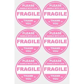 Poskornwel Pink Round Fragile Labels - 300 PCS 2 Inch Stickers for Shipping