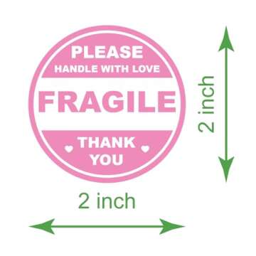 2 inch 300 PCS Pink Round Fragile Labels Circle Fragile Stickers for Shipping Mailing Envelops Cartons Pallets Adhesive Labels-Poskornwel