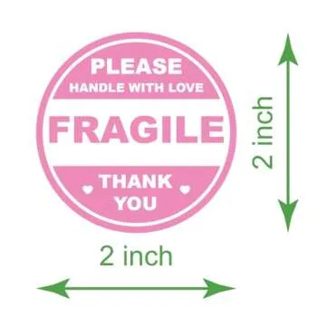 Poskornwel 2-inch Pink Round Fragile Labels - 300 Pack