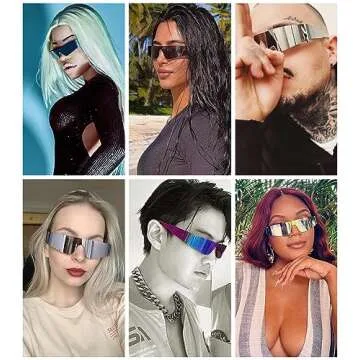 NULOOQ Y2K Rimless Futuristic Wrap Around Sunglasses Women Men, Trendy Cyberpunk Visor Sunglasses Monoblock Cyclops Shades (Silver/Silver Mirrored + Purple/Pink Mirrored) - 2 Pack