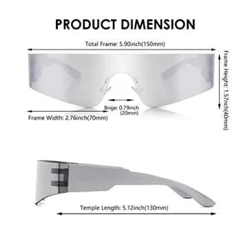 NULOOQ Y2K Rimless Futuristic Wrap Around Sunglasses Women Men, Trendy Cyberpunk Visor Sunglasses Monoblock Cyclops Shades (Silver/Silver Mirrored + Purple/Pink Mirrored) - 2 Pack